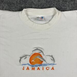 Daily T's TShirt Mens L White Jamaica Embroidered Beach Travel Short Sleeve